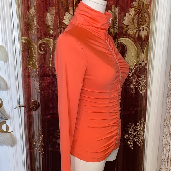 Coral Ruched Zip-Up Athletic Top - Picture 6 of 17
